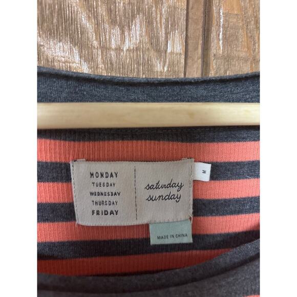 Saturday Sunday Pink and Gray Striped Long Sleeve Midi Dress Solid Gray Skirt M - Picture 4 of 9